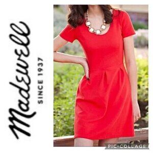 MADEWELL “Bistro” Red/Orange Ribbed Dress with Pockets- Size‎ 0